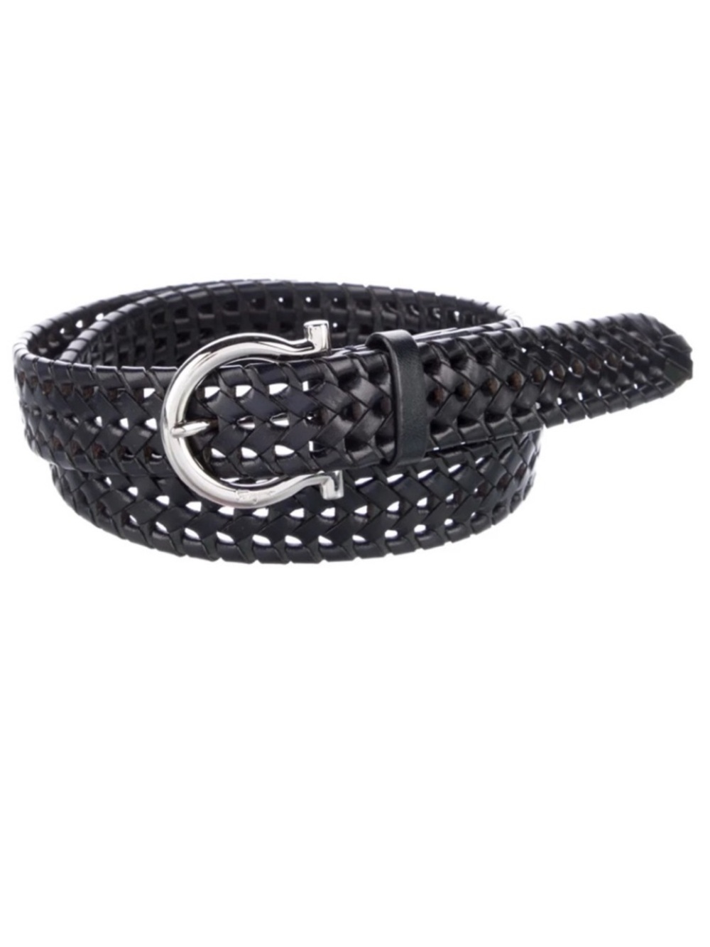 Salvatore Ferragamo black Leather Belt with Silver Buckle